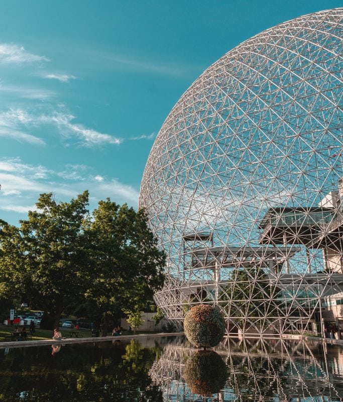 A picture of the Biosphere at Parc Jean Drapeau. Everyone should see the biosphere's incredible architectural design up close during their trip to Montreal, Canada.