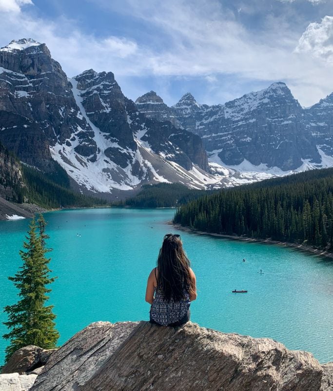 A picture of Kristin at Moraine Lake in Banff National Park.