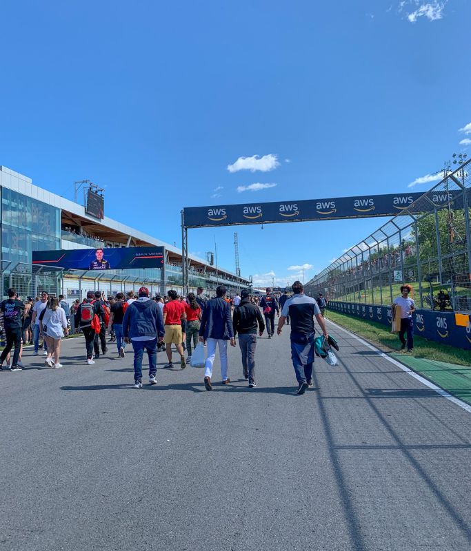 A picture of fans walking along the Gilles Villeneuve Circuit after the race.