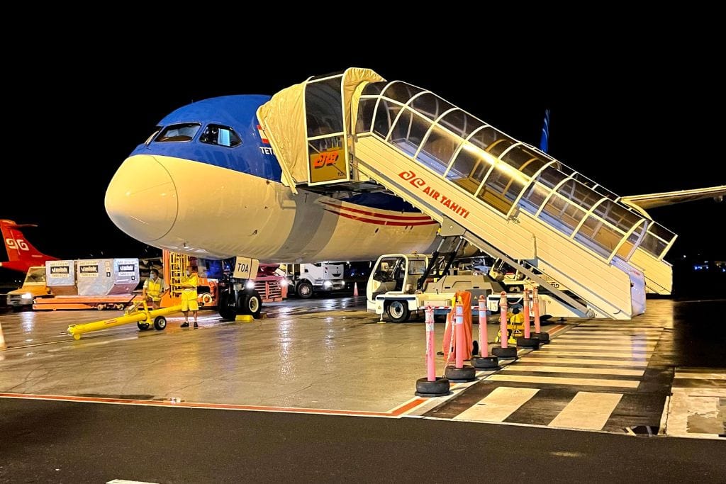 A picture of the airplane that Kristin and her friends arrived on. Be sure to check the airline's luggage policies so you know how much space you have to pack everything for your Tahiti vacation.
