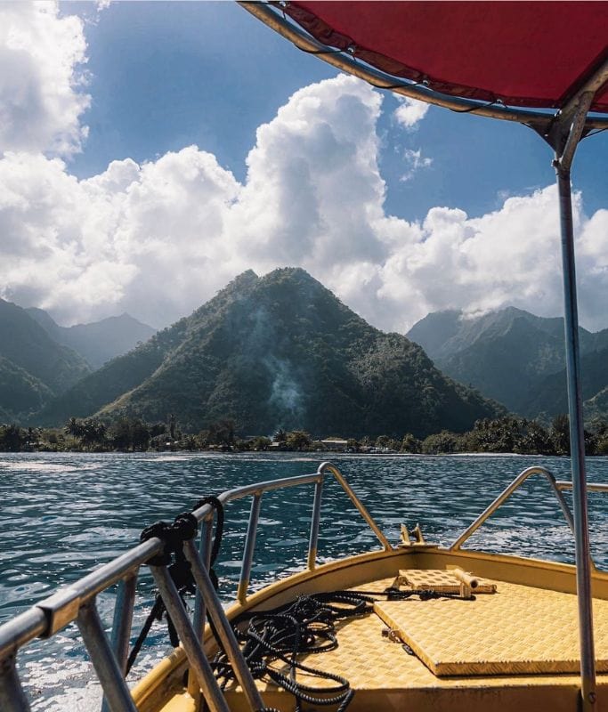 A picture of Tahiti's mountainous interior from the taxi boat at Teahupoo.