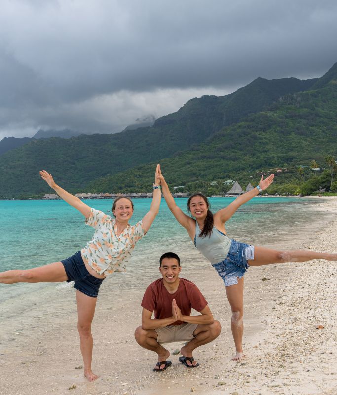 A picture of Kristin and two of her friends that she traveled with. Finding friends to travel with and splitting costs for activities is a great way to save money on your trip to Tahiti!
