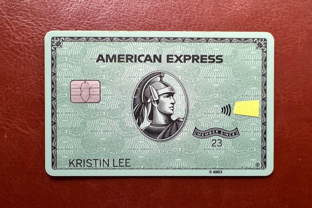 A picture of Kristin's American Express Green card that gives her CLEAR Plus and allows her to skip the line at airport security.