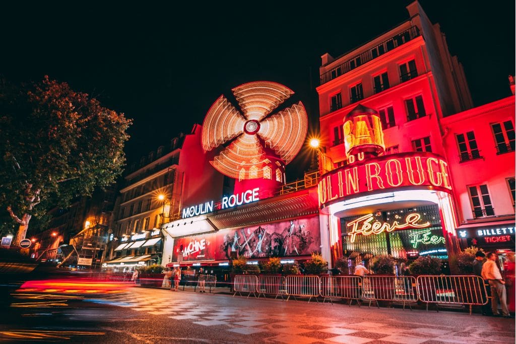 A picture of the famous Moulin Rouge. Attending one of the entertaining shows is always worth it and will guarantee you a fun night in Paris.