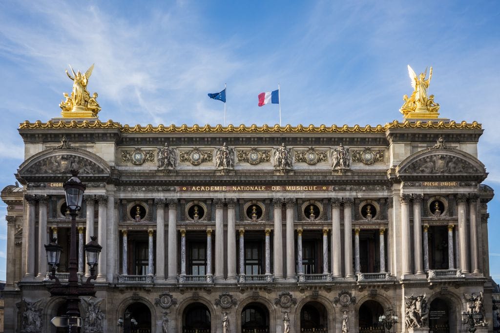 A picture of the outside of the Paris Opera House.