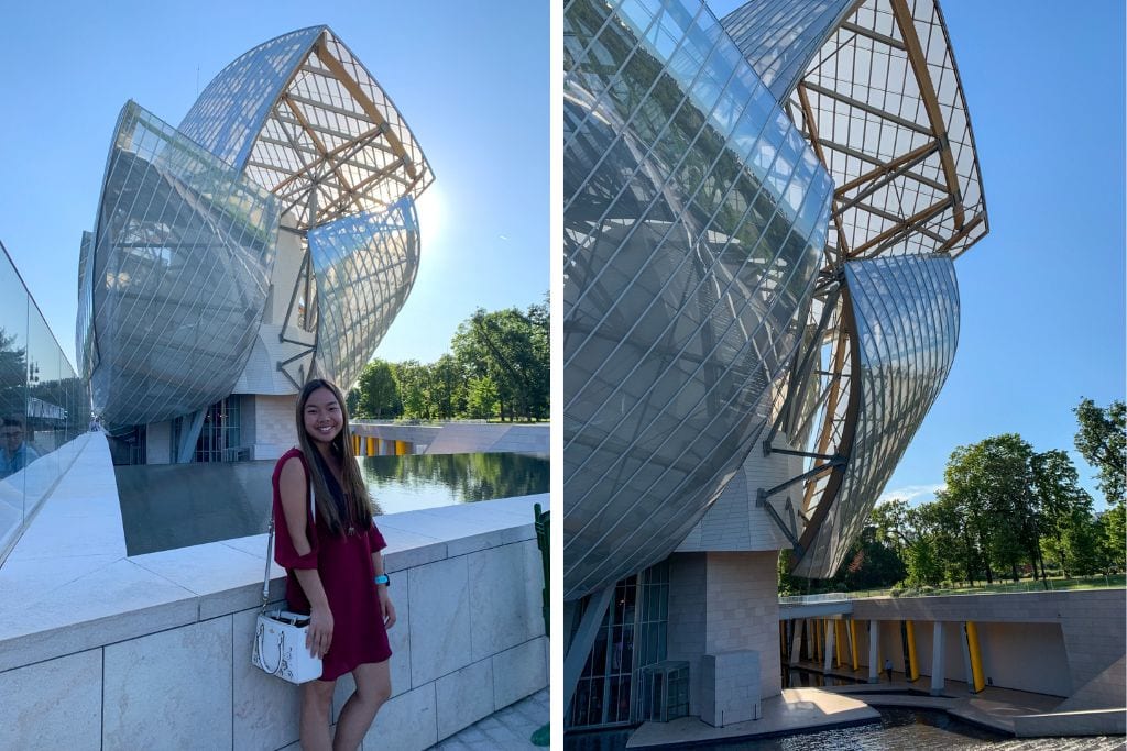 A picture of Kristin outside the Louis Vuitton Foundation Concert Hall. While Paris is known for it's gothic and older architecture, it's worth admiring the more modern and contemporary styles as well!