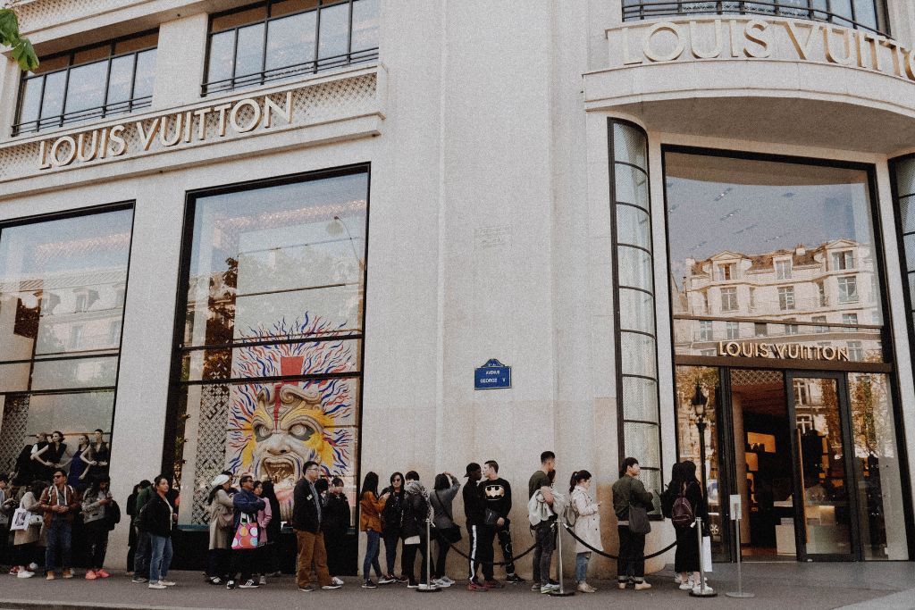 A picture of the Louis Vuitton flagship store in Paris on Champs Elysées. It's worth buying your luxury goods in Paris instead of the US to save money on taxes!