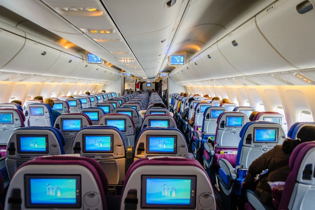 A picture of the interior of a plane. 