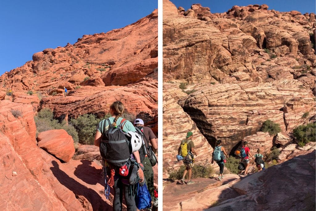 Two pictures of Kristin and several of her friends hiking in Red Rock Canyon.
