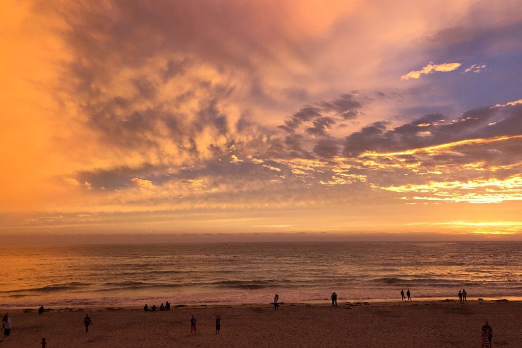 A picture of an orange-purple sunset at Mission Beach.