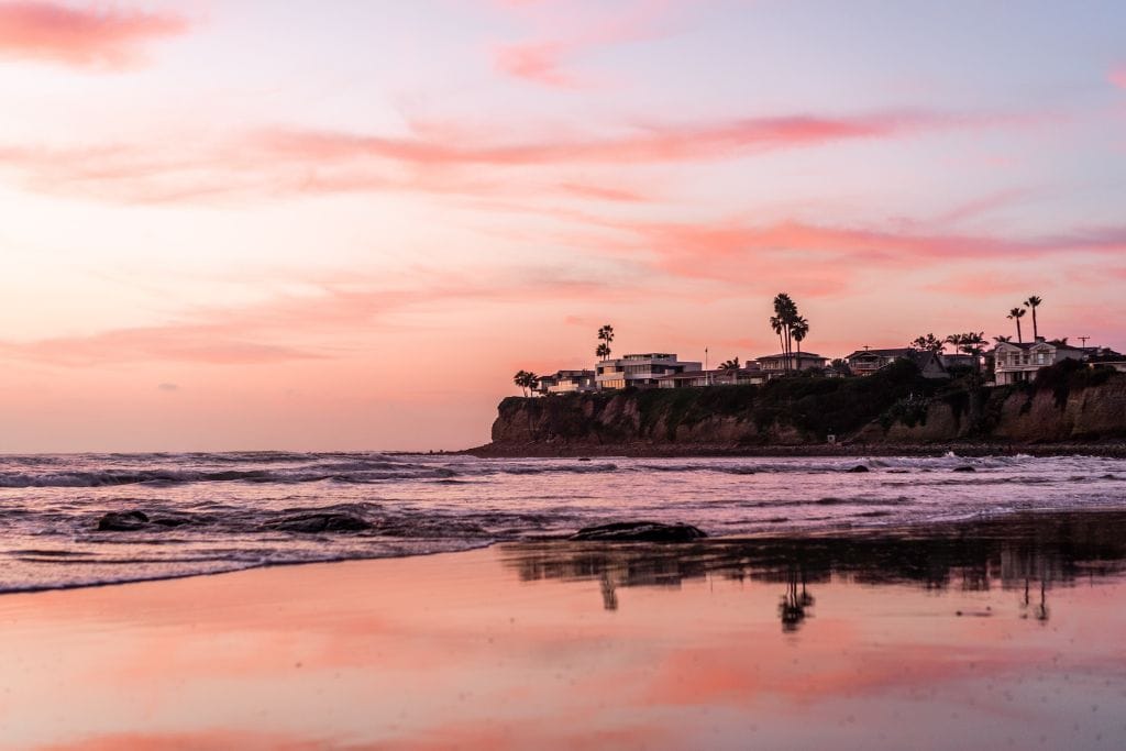 A picture of a cotton candy pink sunset at Tourmaline Beach!
