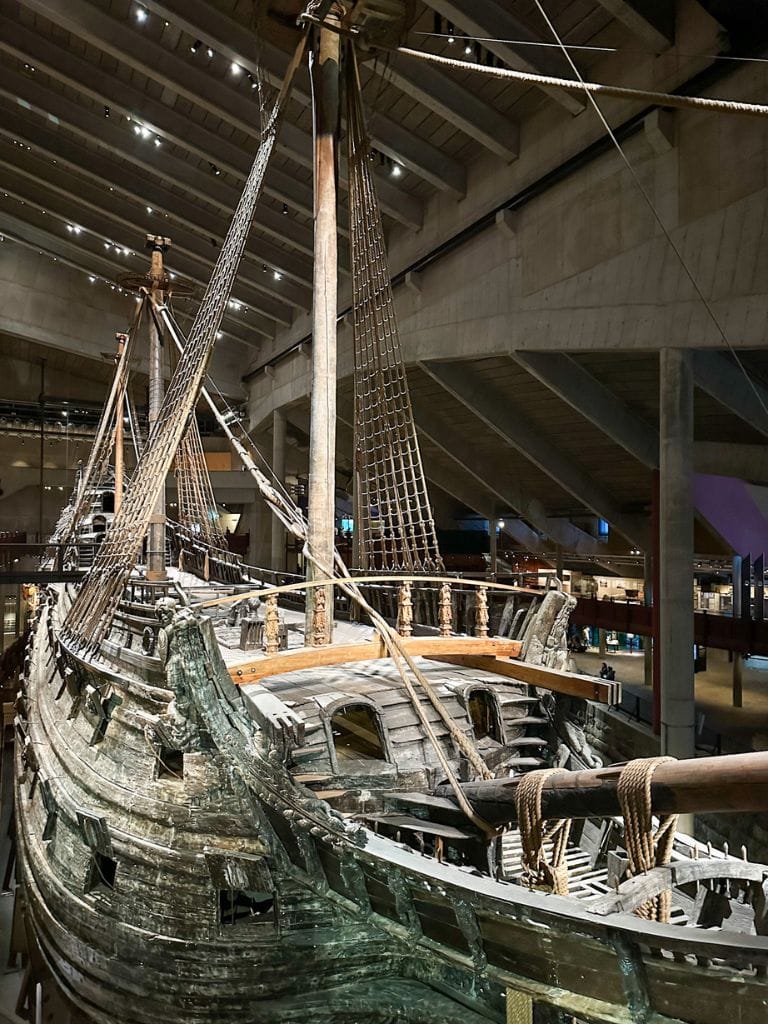 A picture that gives you a view of the upper deck of the Vasa. You can see the rigging and that the boat was actually very narrow. 