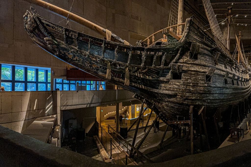 A picture of the beckhead of the Vasa ship. Seeing the intricate details of the sculptures that adorn the entire ship is one of the many reasons why the Vasa Museum in Stockholm Sweden is worth visiting. 
