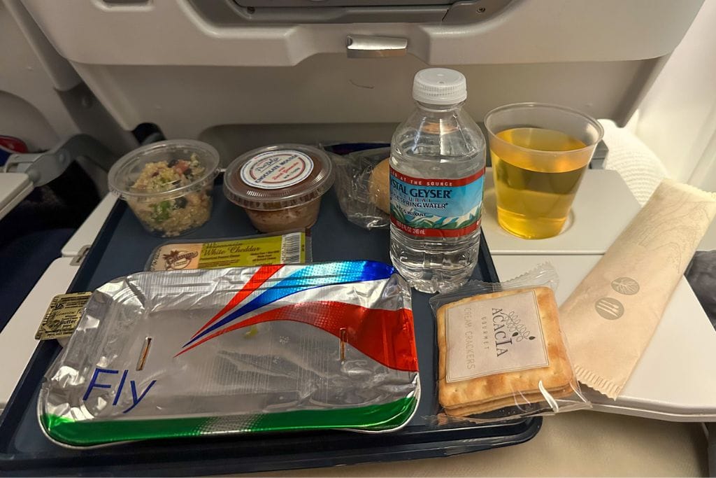 A picture of an in-flight meal.