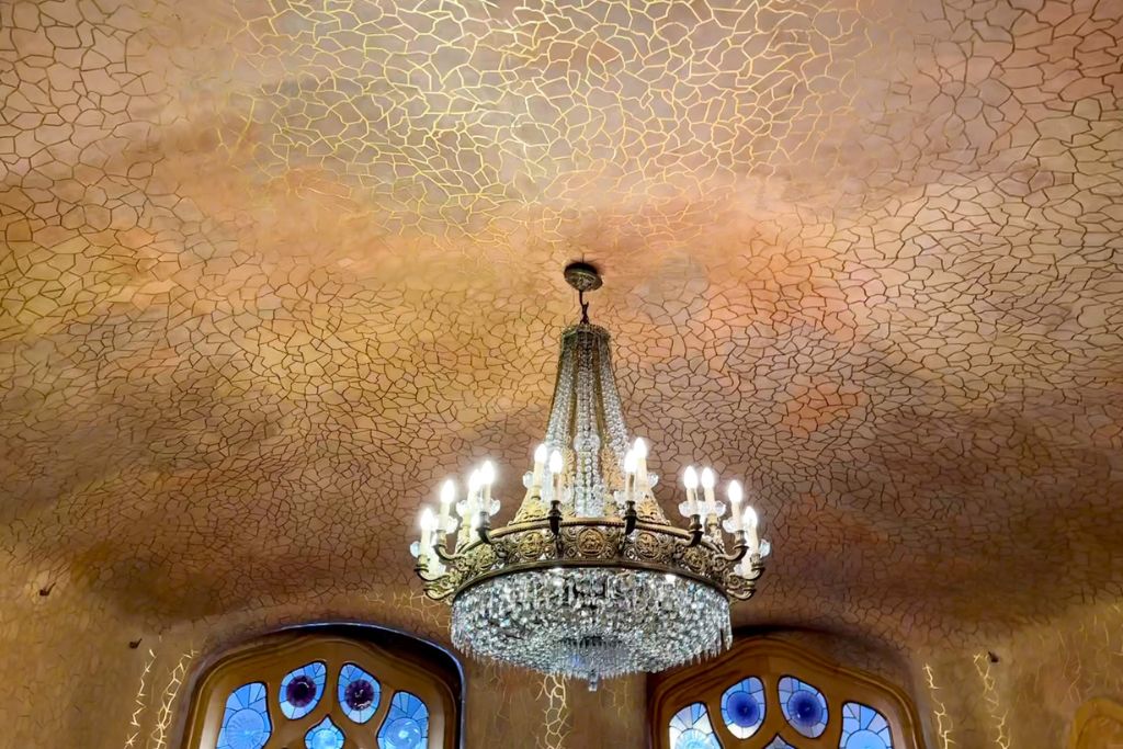 A picture of the shiny ceiling that resembles a turtle's shell on the Noble Floor. If you have a deep appreciation for the smaller details in architecture, Casa Batlló may be worth entering for you.