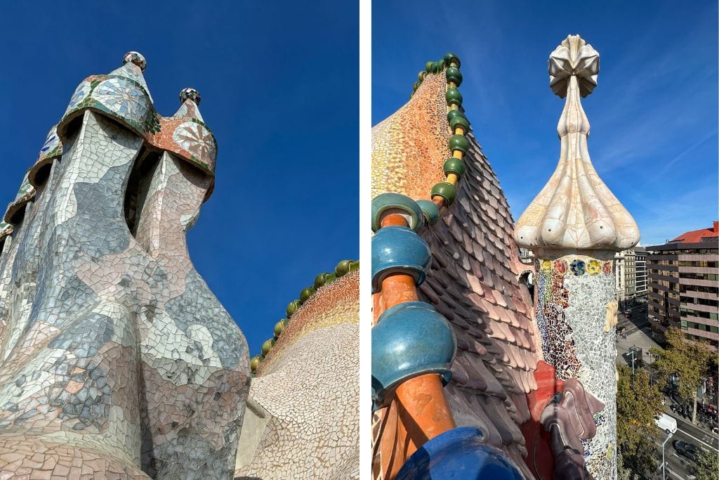 Two pictures taken from the roof terrace. The left picture is a picture of the chimney stacks. The right picture is of the bulb on the rooftop.