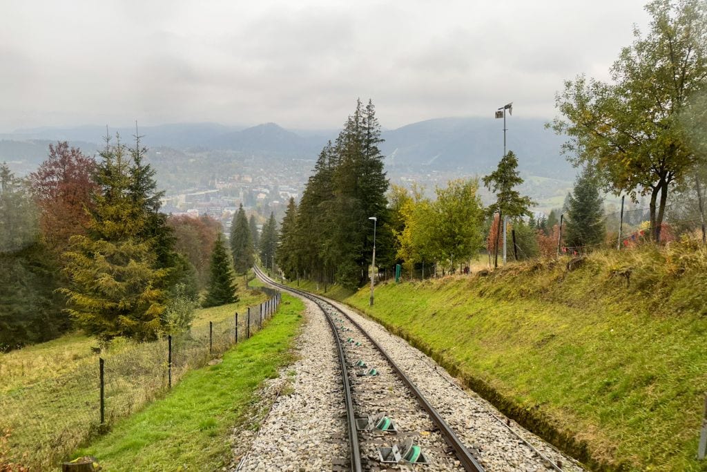 A picture of the view from the funicular up to gubałówka mountain. Riding the cable car is one of the activities you'll get to do during the Zakopane tour from Krakow.