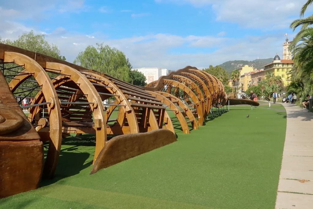 A picture of the massive playground that can be found along Promenade du Paillon. If you're traveling with little ones, this is a great place to stop by on your one day in Nice France.