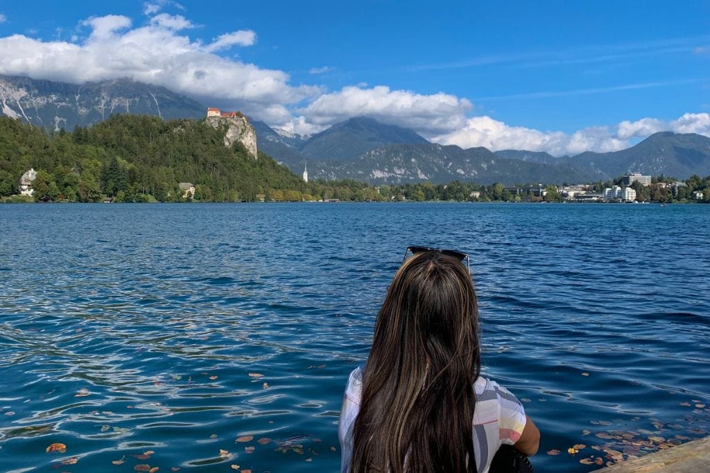A picture of Kristin at Lake Bled in Slovenia