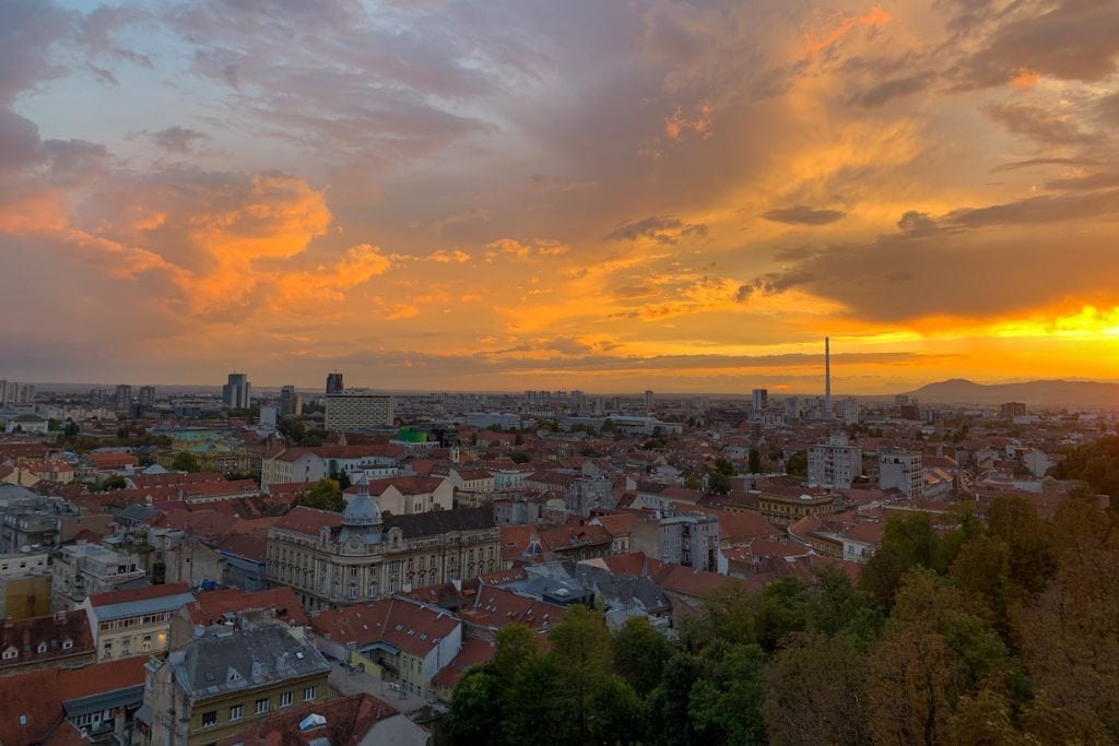 A picture of the incredible orange and purple sunset that Kristin witnessed at the top of Lotrščak Tower. Be sure to put this on your itinerary for your 3 Days in Zagreb.