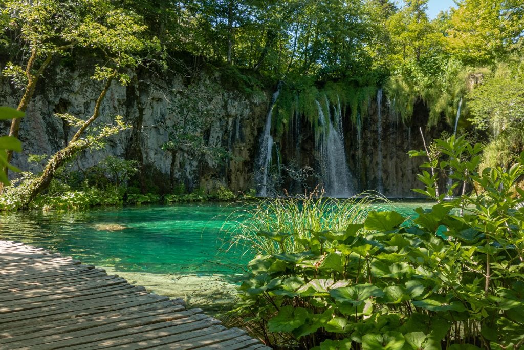 A picture of the gorgeous Plitvice Lakes that can be seen at the National Park. If you want to do an easy day trip out of Zagreb, this is the perfect one.