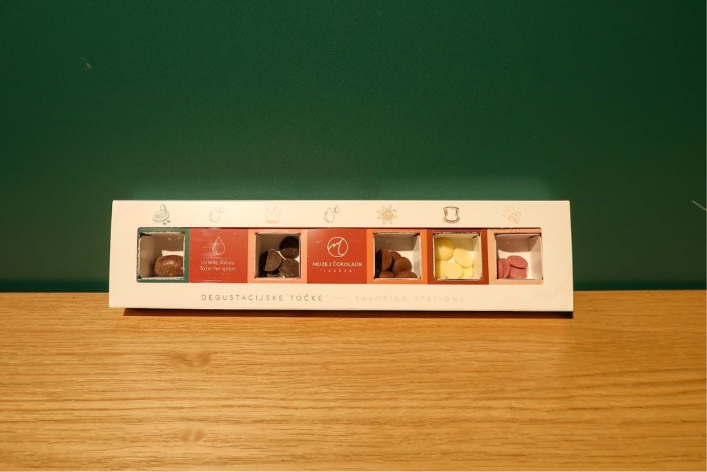 A picture of the chocolate box that I received as part of my admission ticket to the Museum of Chocolate in Zagreb.