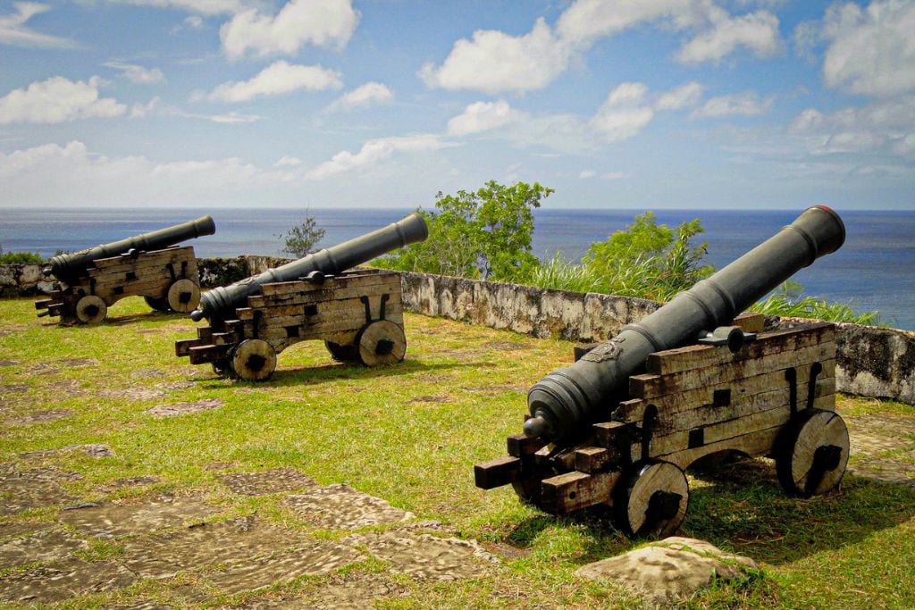 A picture of cannons at the World War II memorial site in Guam.