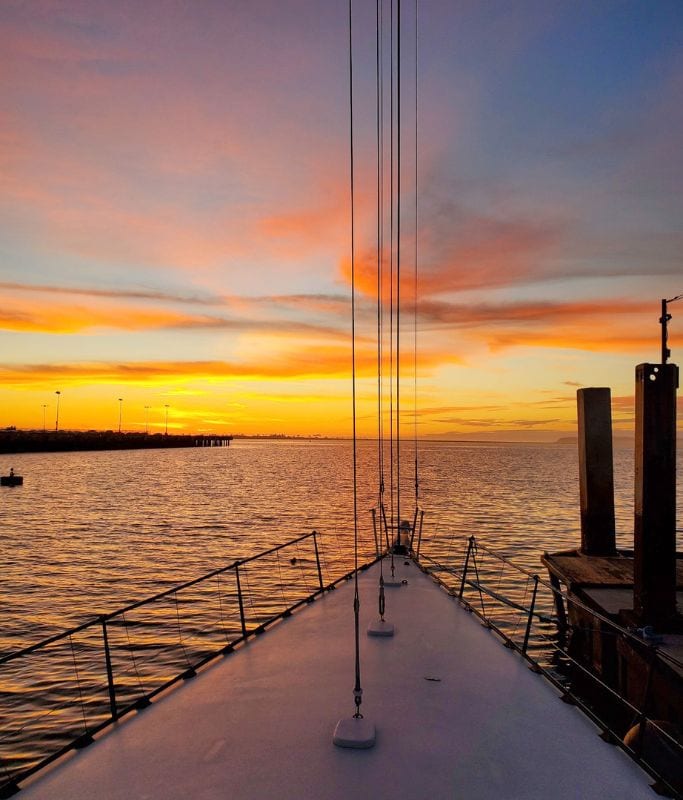 A picture of my friend's boat about to set sail for a sunset ride around the harbor. 