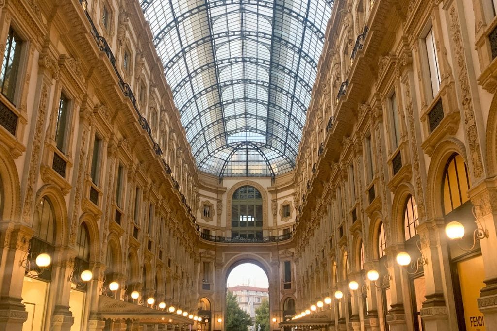A picture of the interior of the Galleria Vittorio Emanuele II in Milan. Compared to Paris, Milan is the greater fashion capital.