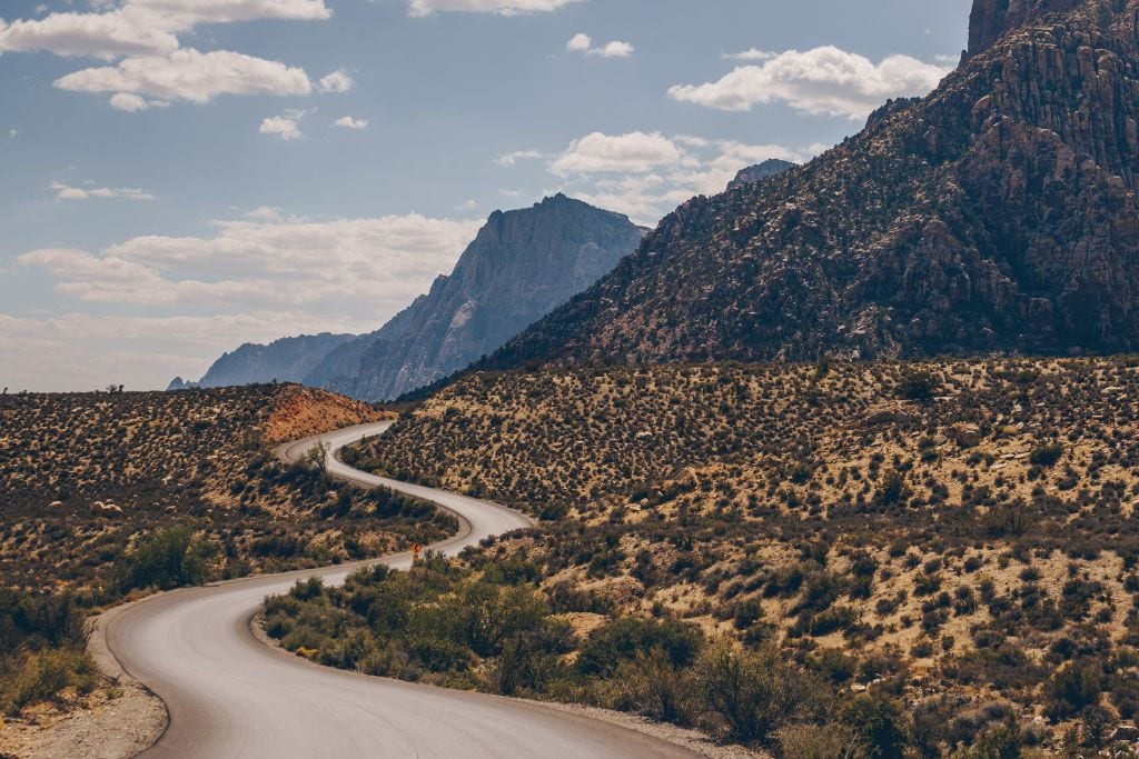 A picture of the winding roads that you can bike along in Red Rock Canyon.