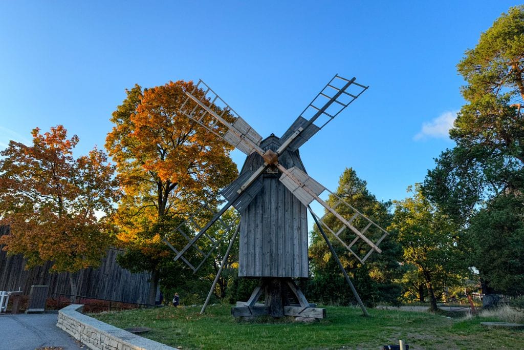 A windmill located near the entrance of Skansen.