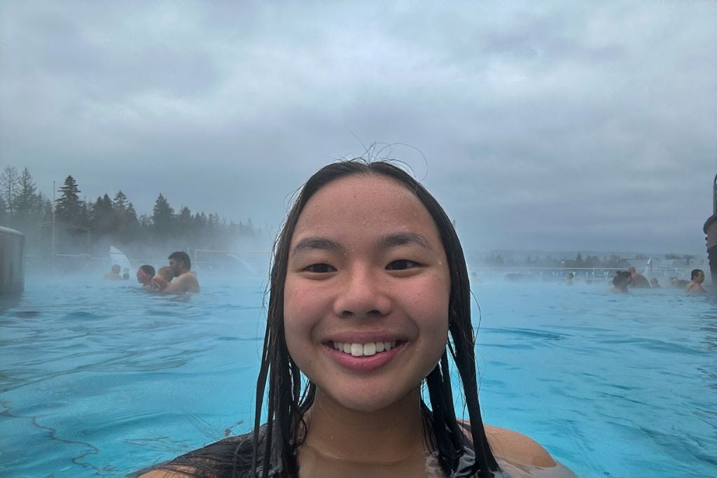 A picture of Kristin smiling at the chocholow thermal baths termy chocholowskie! This is a must-do experience for anyone in the Zakopane region.