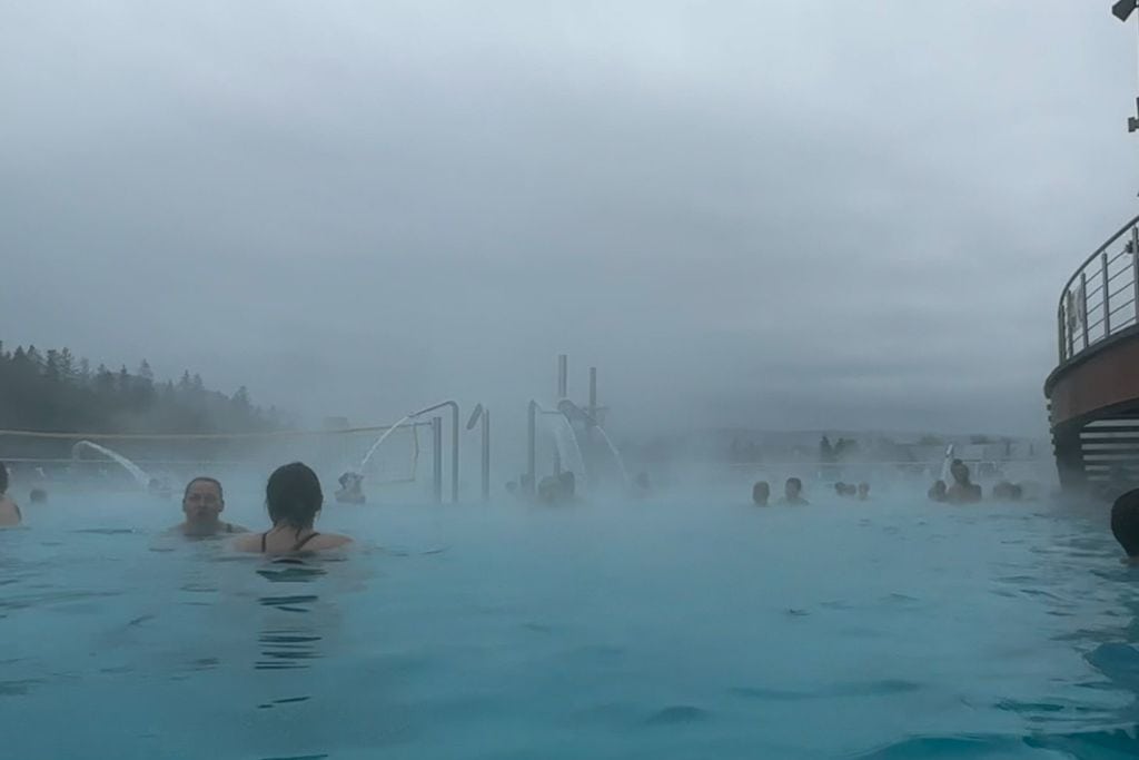 A picture of the steam rolling up from the large outdoor pool at chocholow thermal baths termy chocholowskie. This was the place I chose to hangout in the facility for most of my visit.