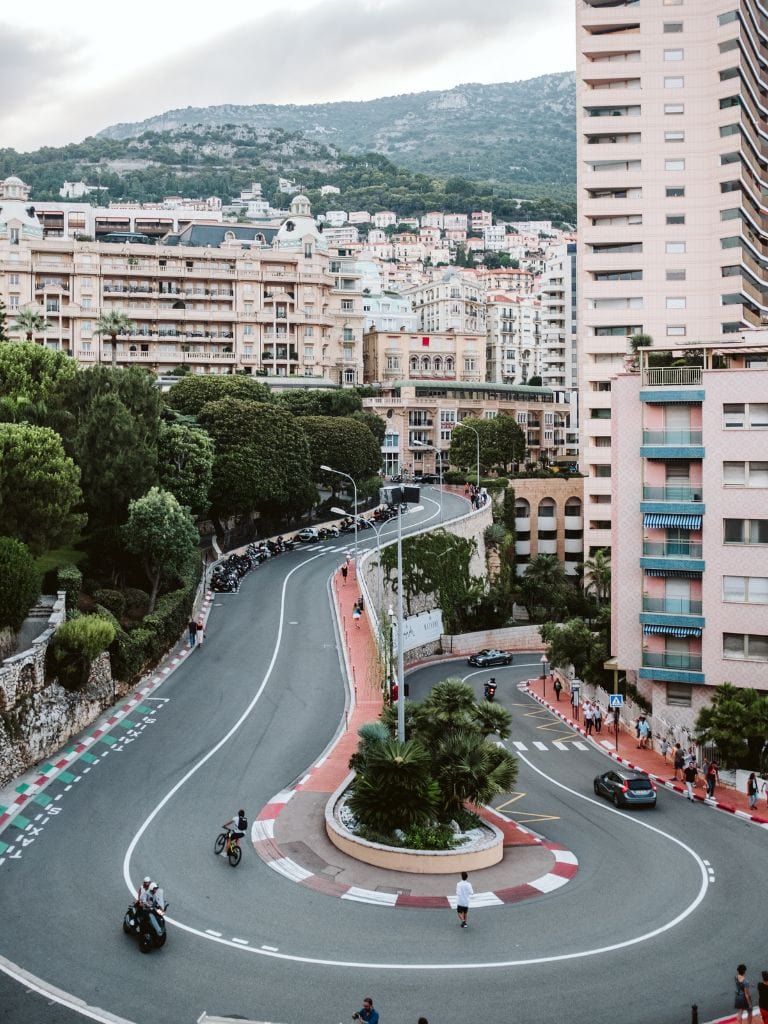 A picture of the Fairmont Hairpin curve. For any Formula 1 fans, stopping by here is a must on your Nice to Monaco Day Trip.