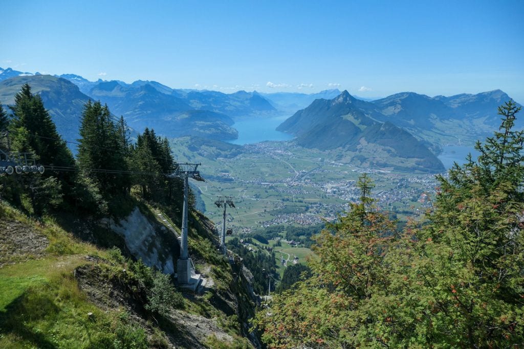 The view from the top of the mountain where I went paragliding in Switzerland! Look at all the lakes, mountains, valleys!