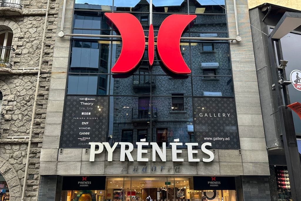 A picture of the famous Pyrenees Andorra shopping center. Come here during your Day trip from Barcelona to Andorra if you want to take advantage of duty-free shopping.