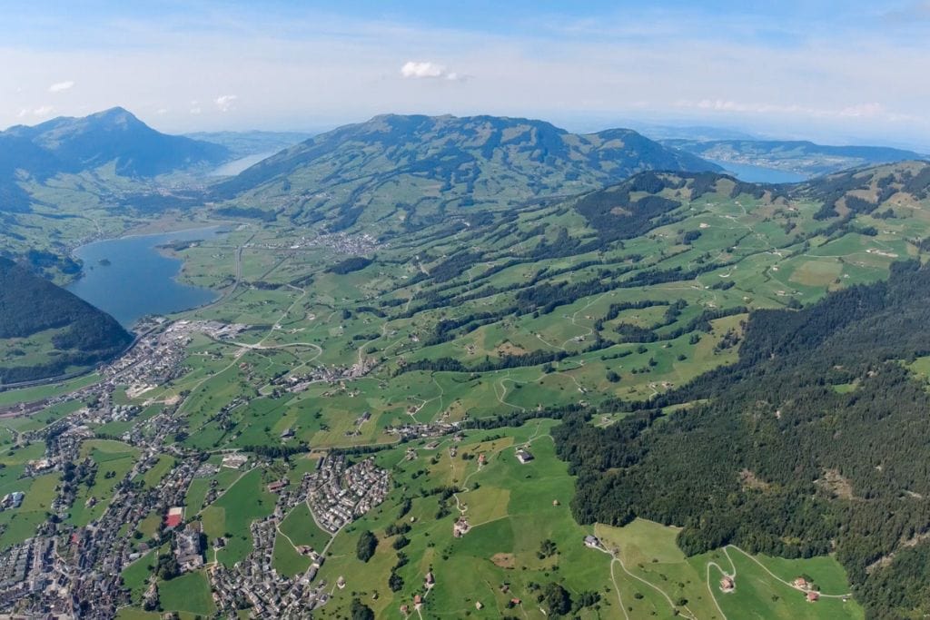 A picture of the green valley and blue lakes in Schwyz, about an hour and a half outside of Zurich. This is where I went paragliding.