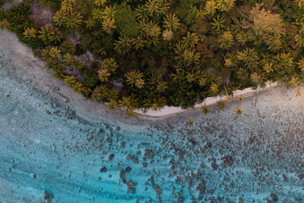 An aerial shot of one of French Polynesia's islands!