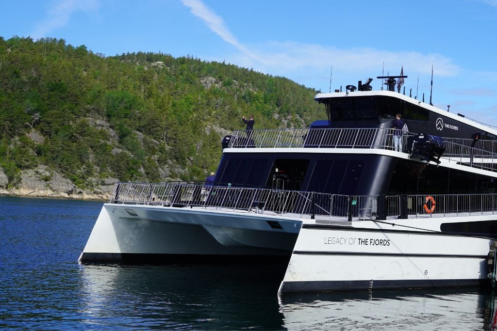 A picture of a the boat that takes you cruising through Oslofjord. If you aren't up for one of the Oslo walking tours, consider a boat or bike tour through Oslo!