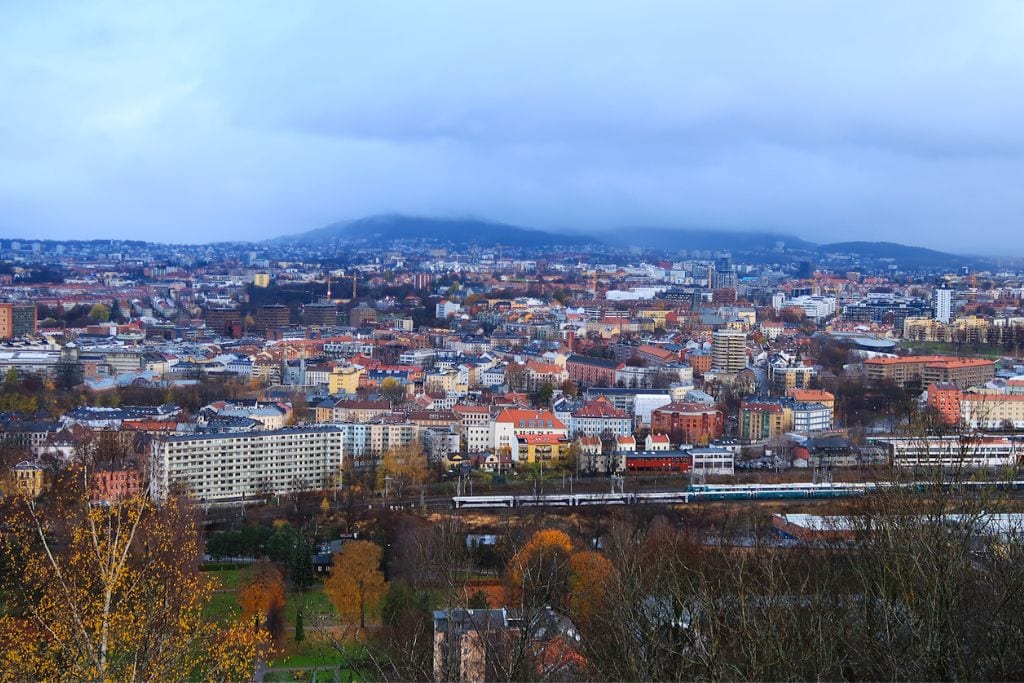 A picture of Oslo's cityscape from above. Consider doing one of the Oslo hiking tours if you want to learn about Oslo while surrounded by nature and away from the noise.