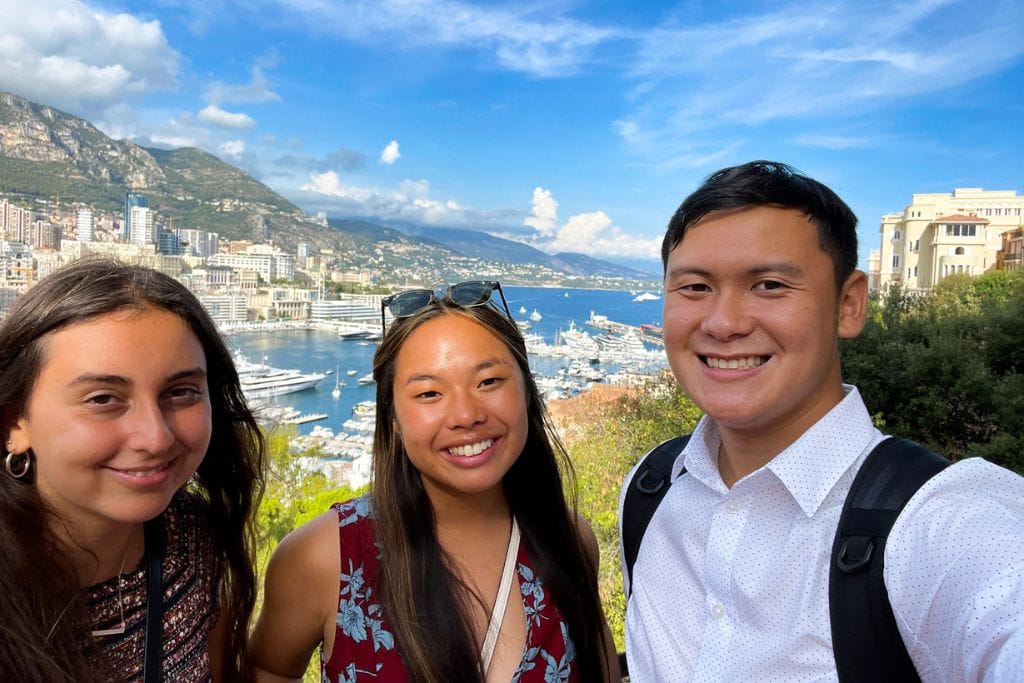 A picture of Kristin and her friends smiling at the panoramic point during their Nice to Monaco day trip!