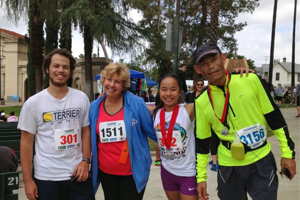 A picture of Kristin and her family after running. Consider participating in the annual Run Through Redlands if you happen to be visiting Redlands in March!