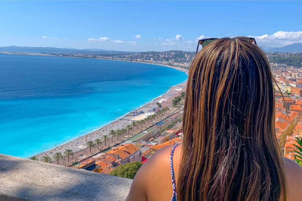 A picture of Kristin looking at the Nice Coastline. Since Nice and Monaco are both part of the French Riviera, people often think Nice is located in Monaco.
