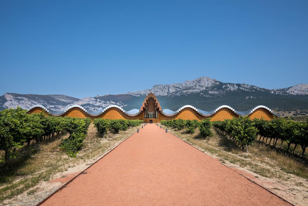 A picture of the The incredible Ysios cellar designed by Santiago Calatrava. You can visit this winery one some of the wine tours from Bilbao.