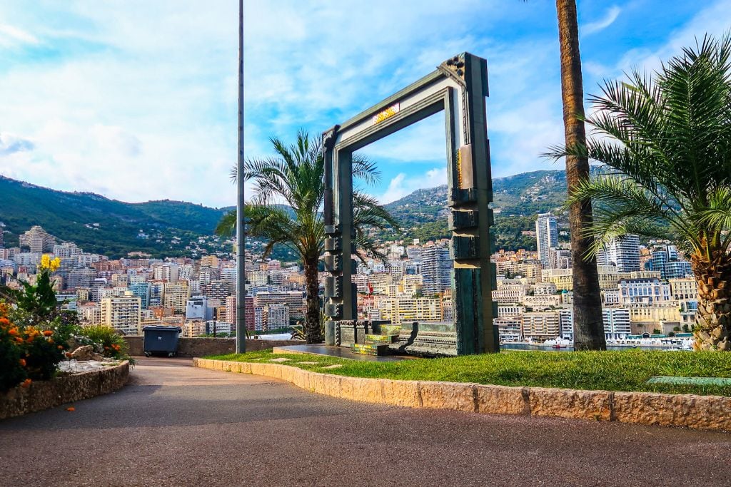 A picture of freestanding frame with the Monaco skyline in the background.