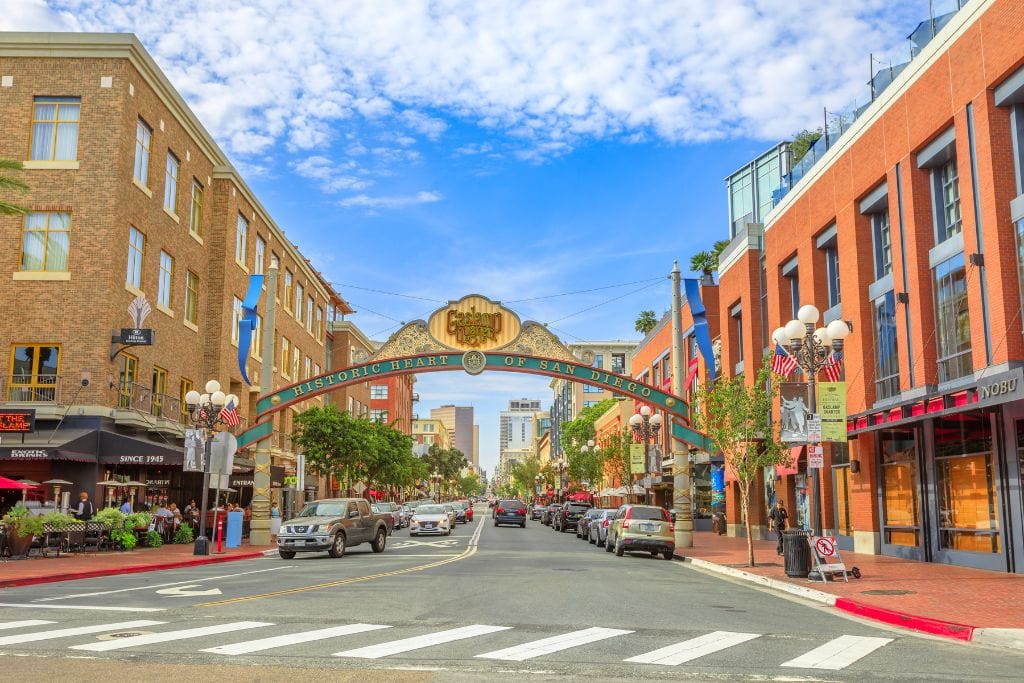 A picture of the Gaslamp Quarter sign during the day. There are walking food tour options that explore San Diego during the day if you prefer.