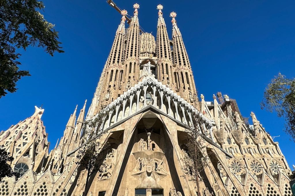 A picture of La Sagrada Familia, which can be found in Barcelona.