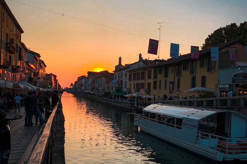 A picture of the Navigli at sunset. There are a couple of food tours that explore the Navigli restaurants and food scenes