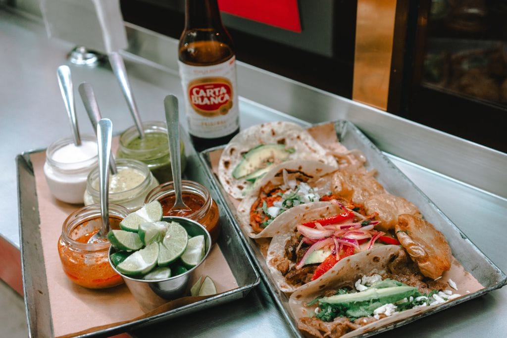 A picture of a tray full of Tacos. The food tour that goes through San Diego's Old Town focuses on the area's Mexican food scene. 