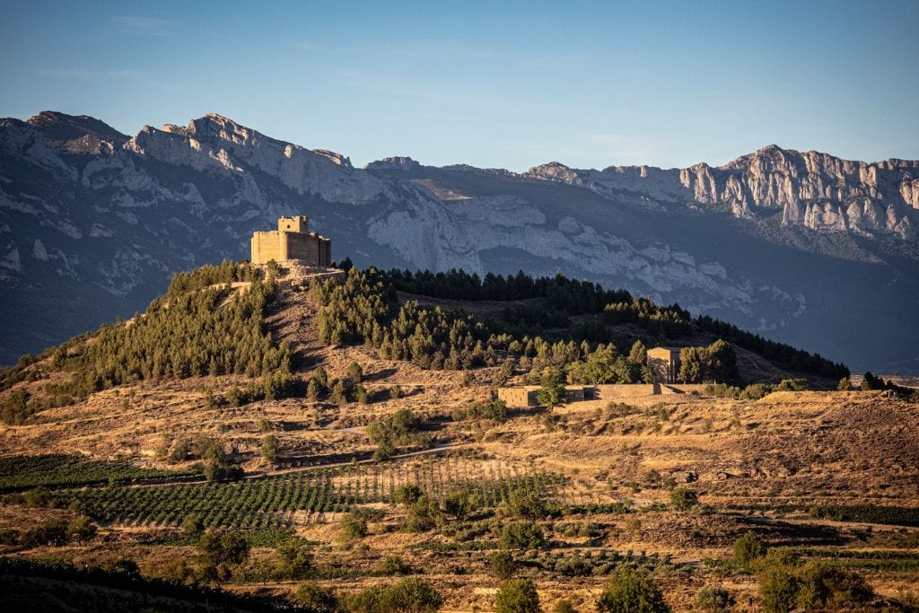 A picture of the Rioja wine region and surrounding mountains.